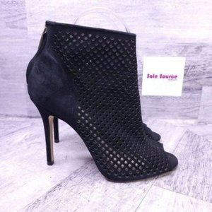 Karen Millen Perforated Suede Peep Toe Heeled Ankle Boot Black sz 37 Women sz 6